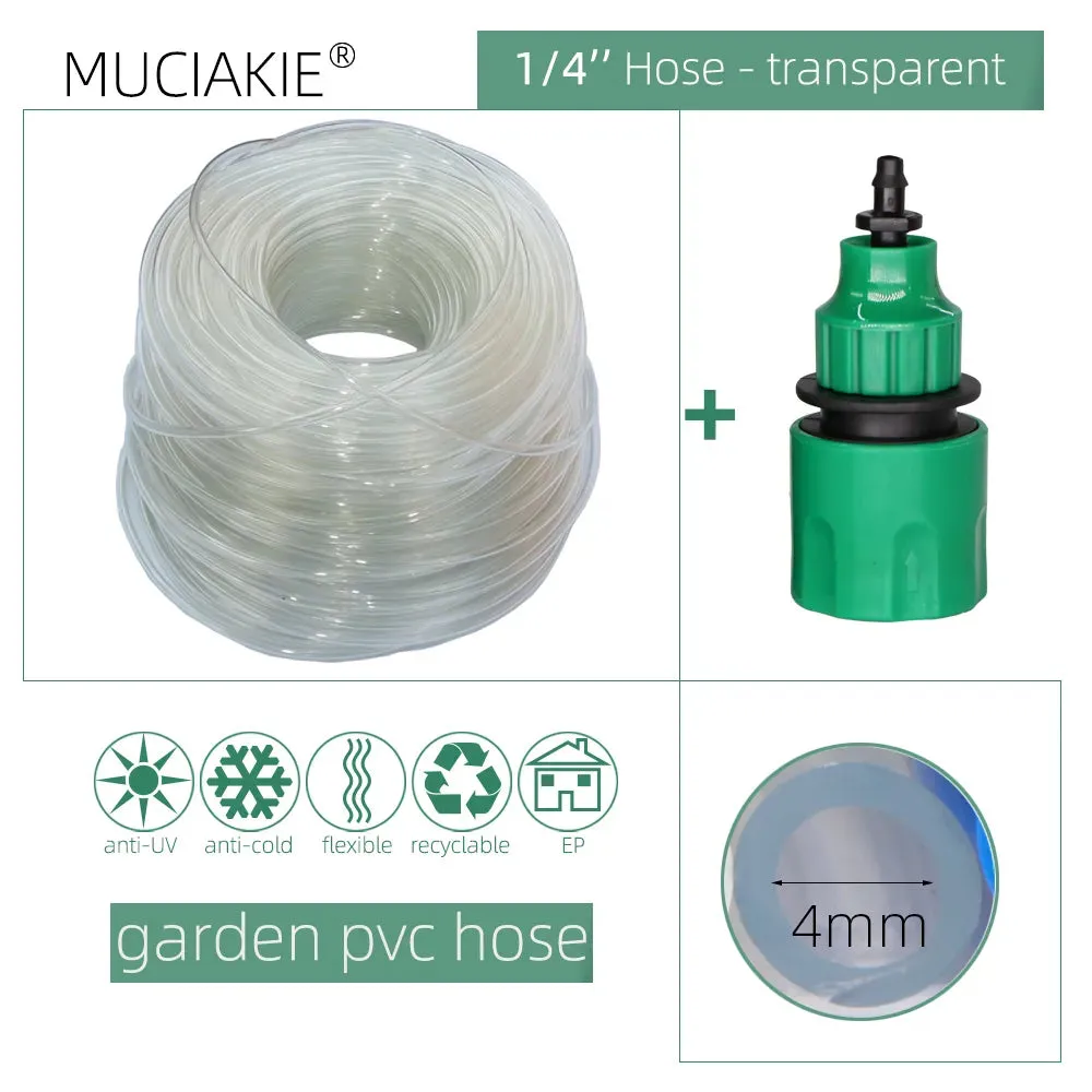 10/20/25/40 Meter 4/7Mm Garden Water Hose With Quick Connector Micro Drip Misting Irrigation Tubing