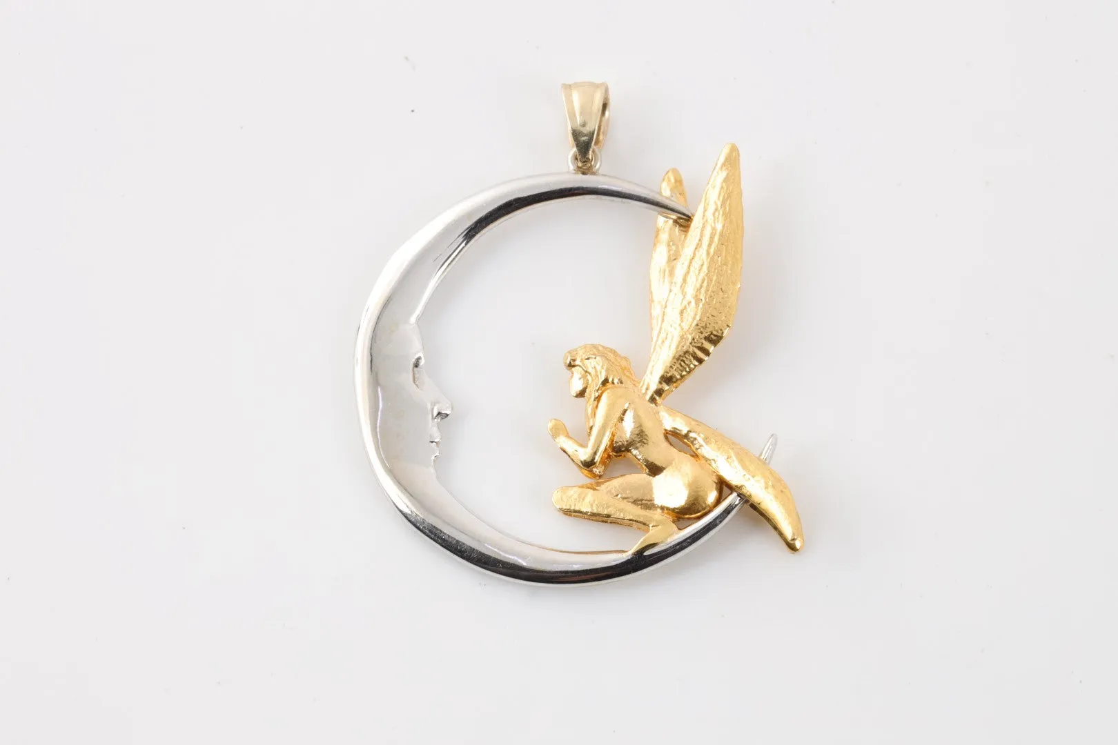 14k Two-Tone Gold Fairy on the Moon Pendant (12.21g.)