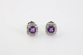 14k White Gold 0.16tcw Diamond 0.96tcw Amethyst Stud Earrings (2.02g.)