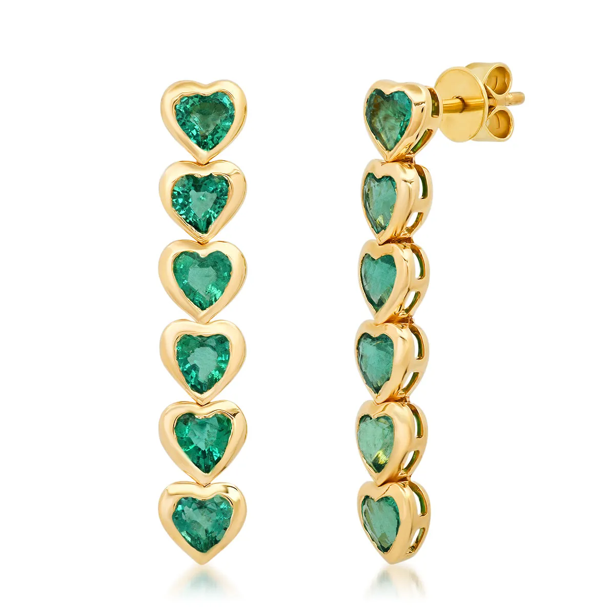 14K YG Emerald Hearts Gypsy Earrings