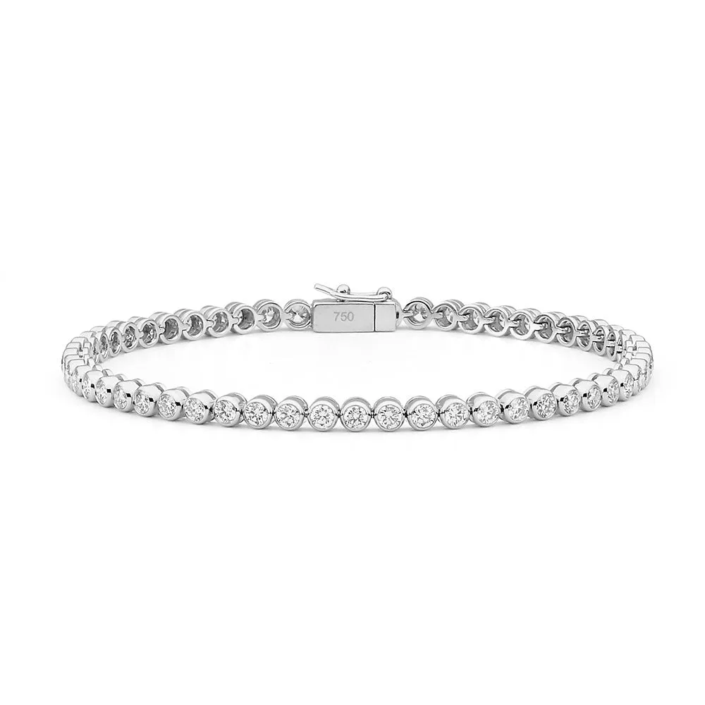 18ct White Gold 3.00ct Bezel Set Diamond Tennis Bracelet