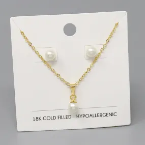 18K Gold Dipped Pearl Pendant Necklace Set