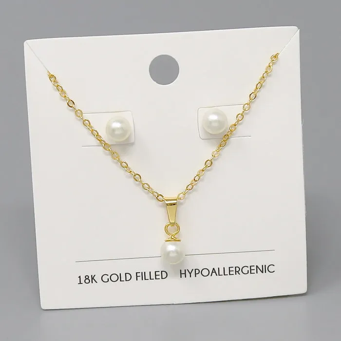 18K Gold Dipped Pearl Pendant Necklace Set