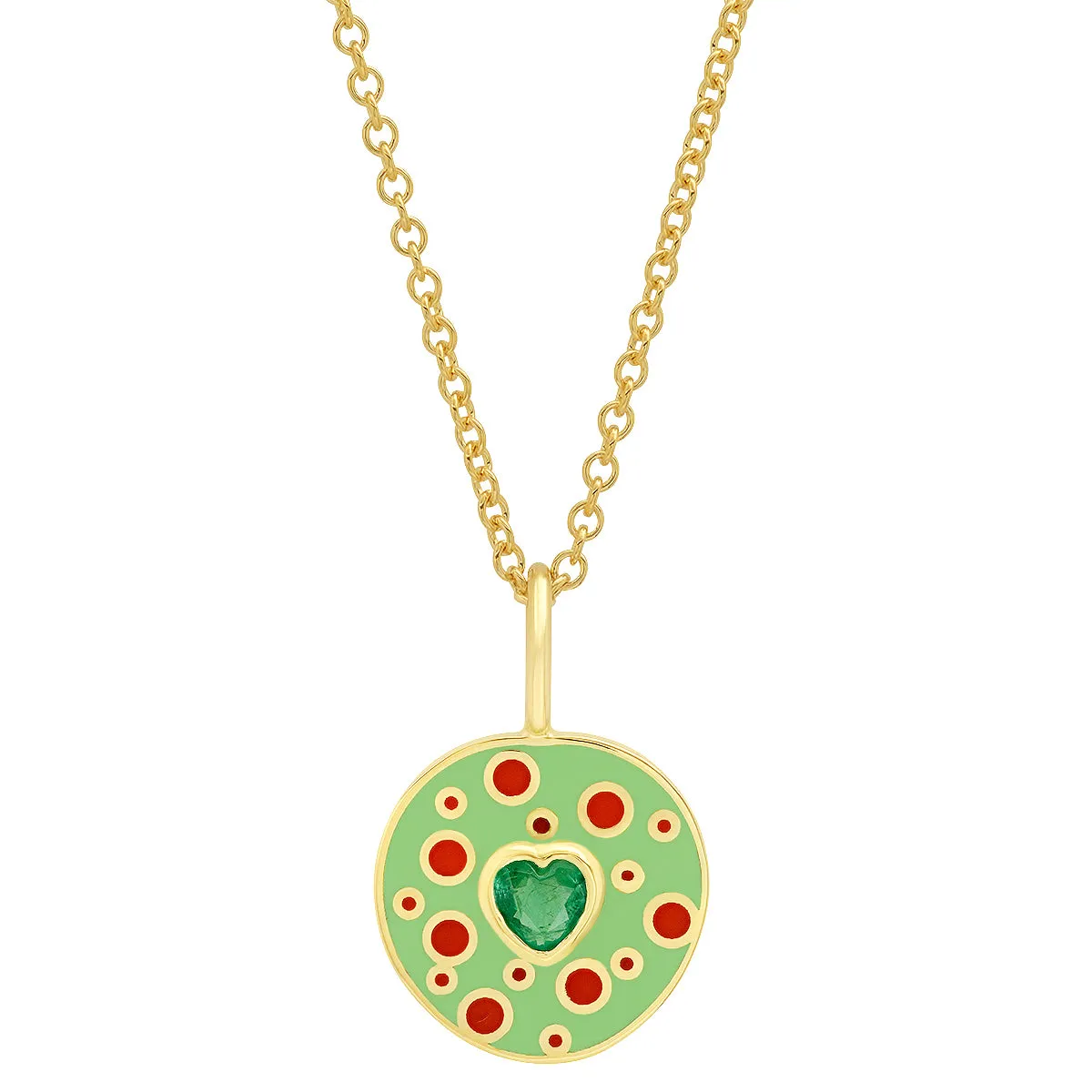 18K YG Fontaine Emerald Heart Enamel Necklace