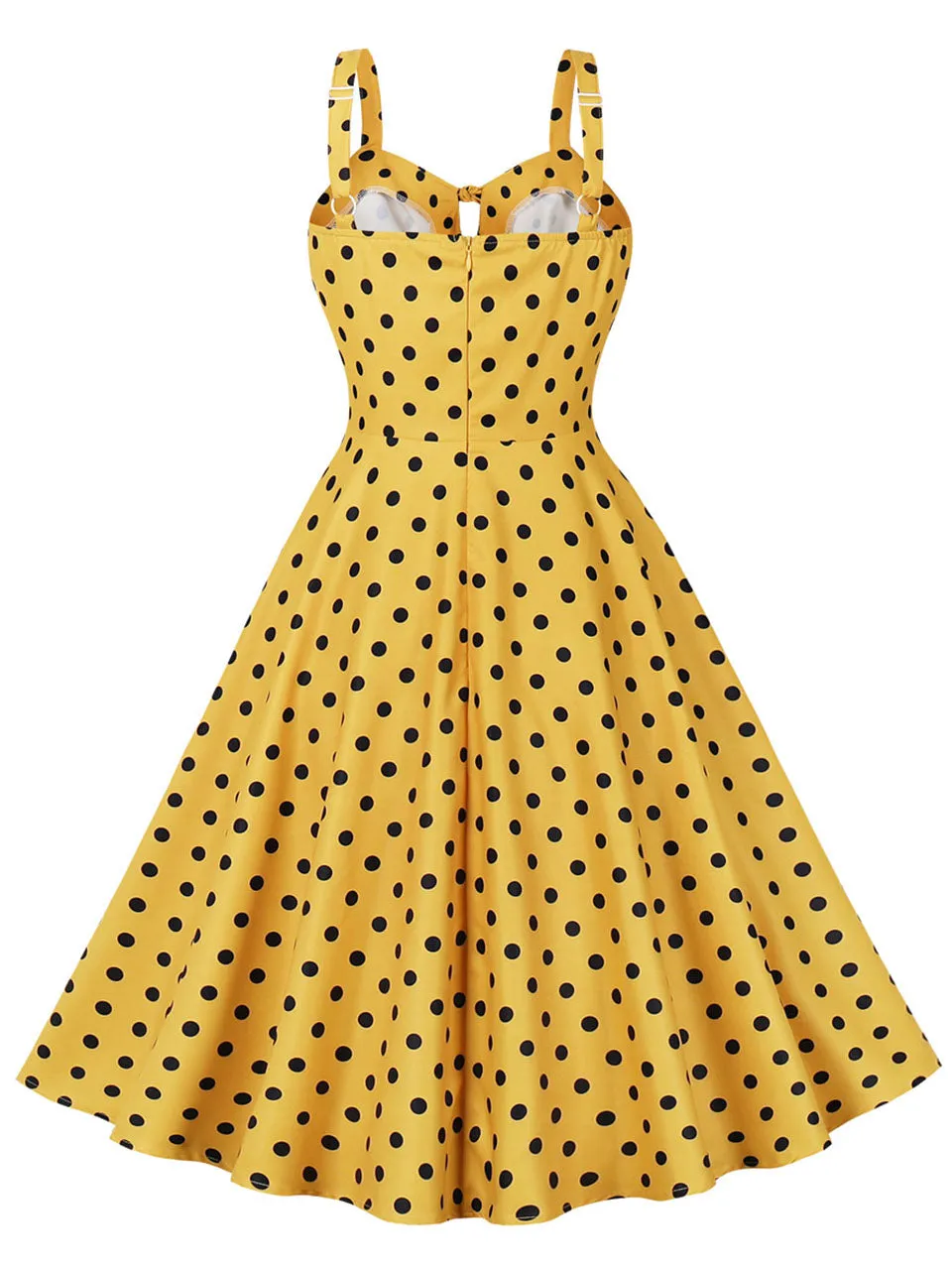 1950S Spaghetti Strap Bow Vintage Dress With Yellow and Black Polka Dots