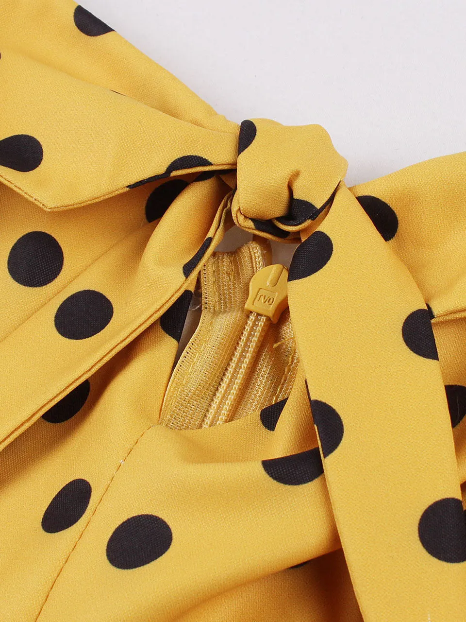 1950S Spaghetti Strap Bow Vintage Dress With Yellow and Black Polka Dots