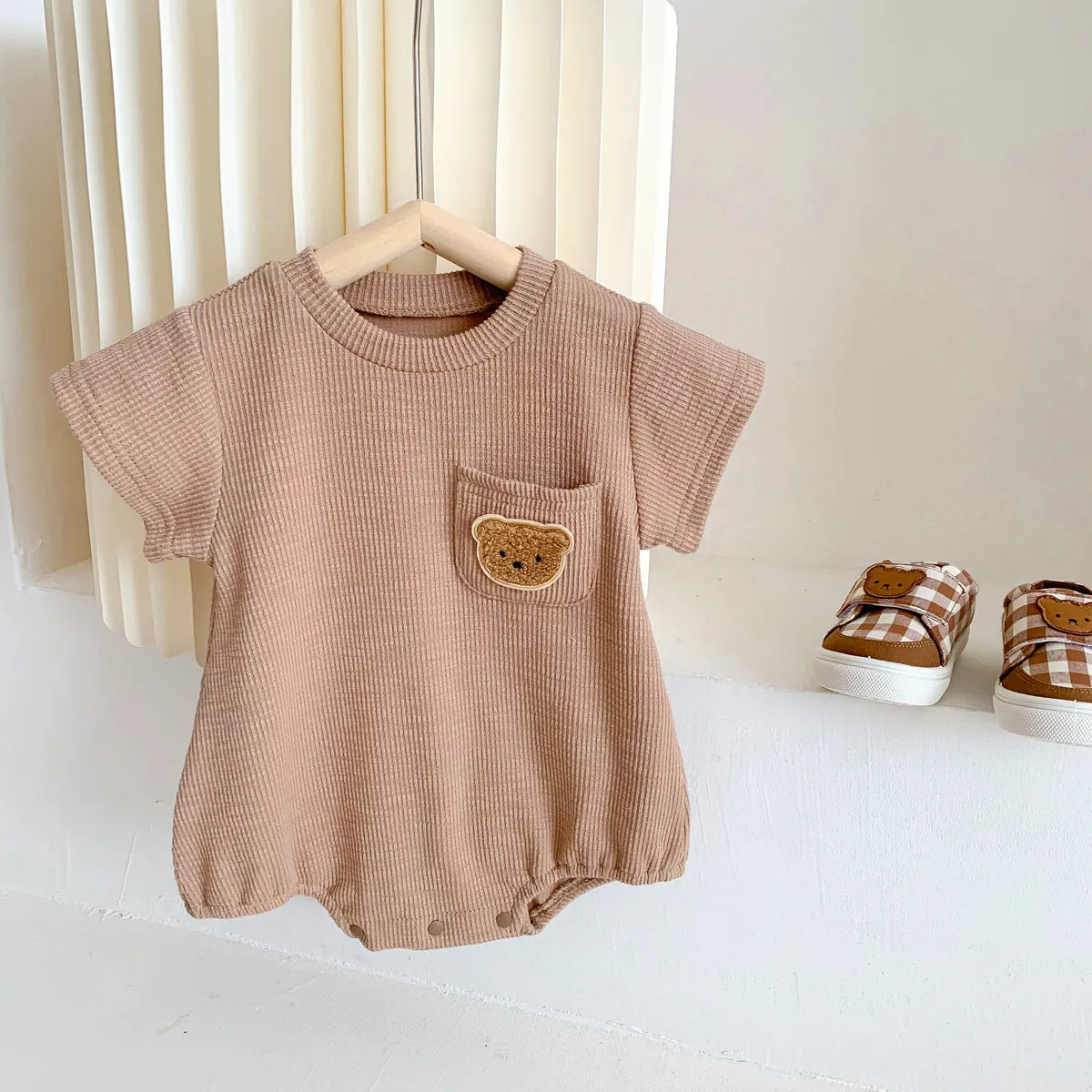 2022 Baby, Newborn, Male and Female Baby Bodysuit, Little Bear, Fart Wrap, Short Sleeve Triangle Romper, Creeper