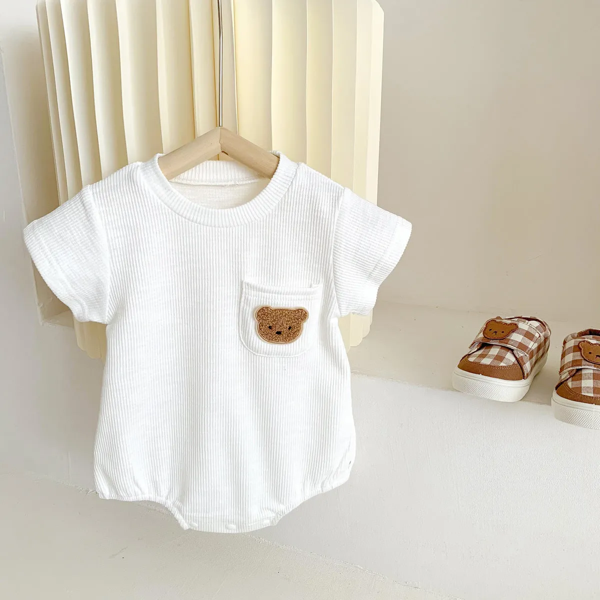 2022 Baby, Newborn, Male and Female Baby Bodysuit, Little Bear, Fart Wrap, Short Sleeve Triangle Romper, Creeper