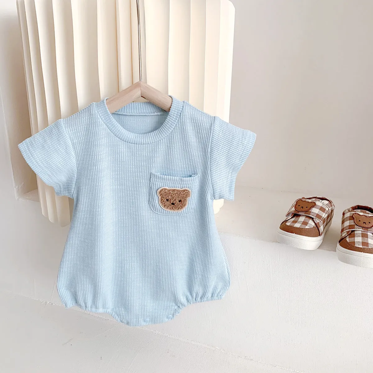 2022 Baby, Newborn, Male and Female Baby Bodysuit, Little Bear, Fart Wrap, Short Sleeve Triangle Romper, Creeper