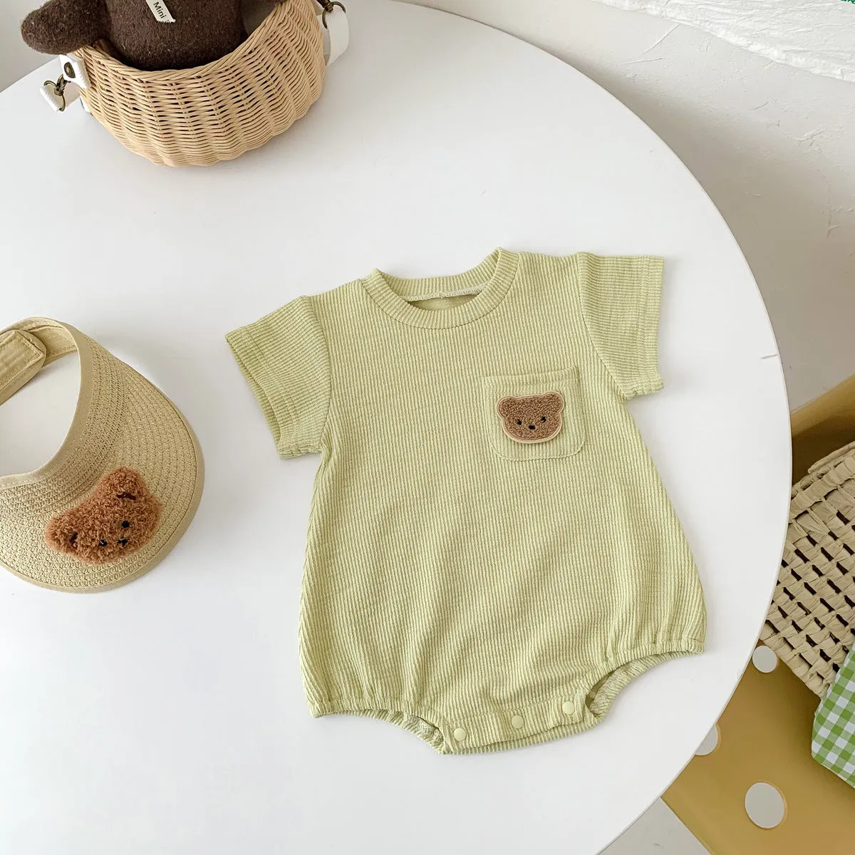 2022 Baby, Newborn, Male and Female Baby Bodysuit, Little Bear, Fart Wrap, Short Sleeve Triangle Romper, Creeper