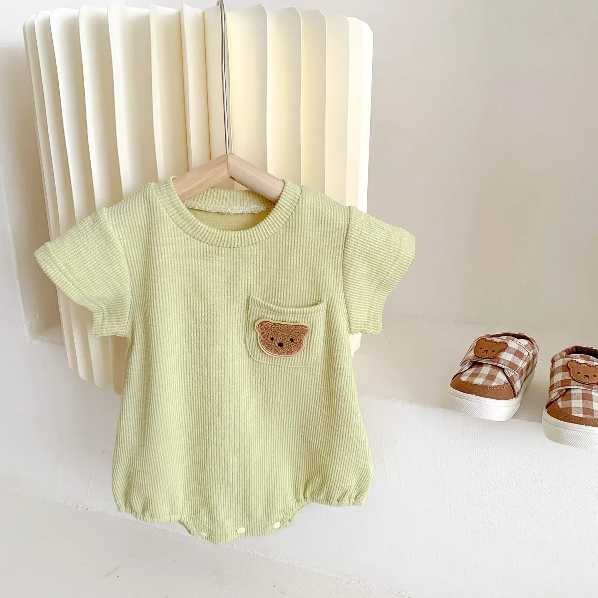 2022 Baby, Newborn, Male and Female Baby Bodysuit, Little Bear, Fart Wrap, Short Sleeve Triangle Romper, Creeper