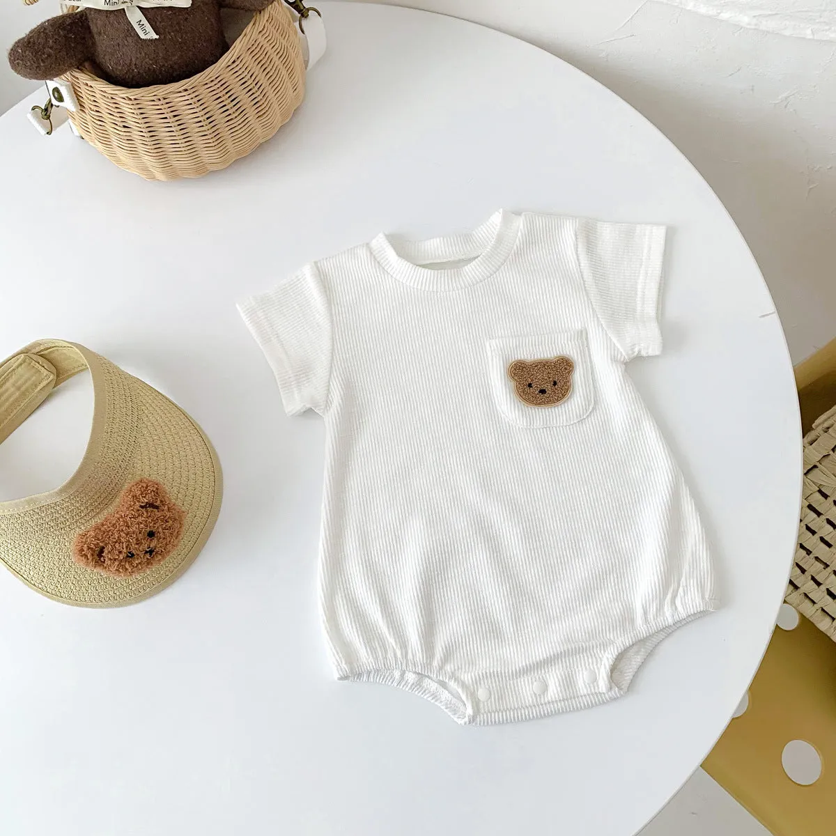 2022 Baby, Newborn, Male and Female Baby Bodysuit, Little Bear, Fart Wrap, Short Sleeve Triangle Romper, Creeper