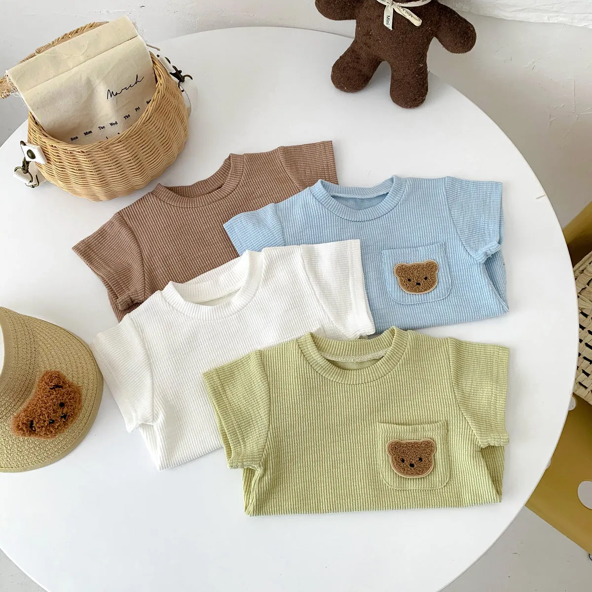 2022 Baby, Newborn, Male and Female Baby Bodysuit, Little Bear, Fart Wrap, Short Sleeve Triangle Romper, Creeper