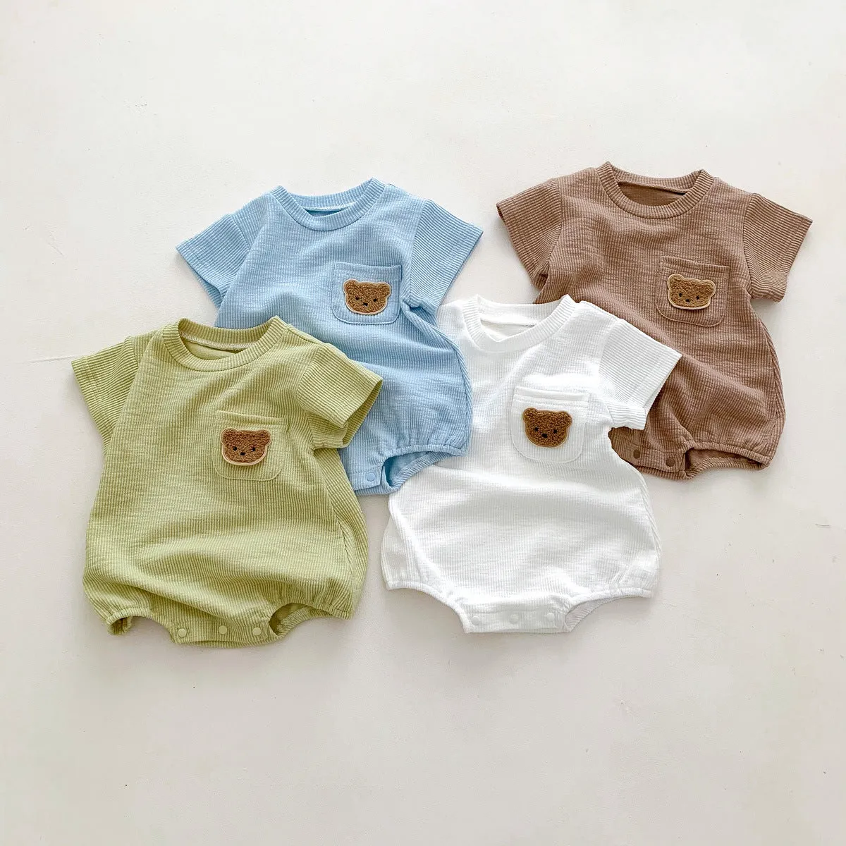 2022 Baby, Newborn, Male and Female Baby Bodysuit, Little Bear, Fart Wrap, Short Sleeve Triangle Romper, Creeper