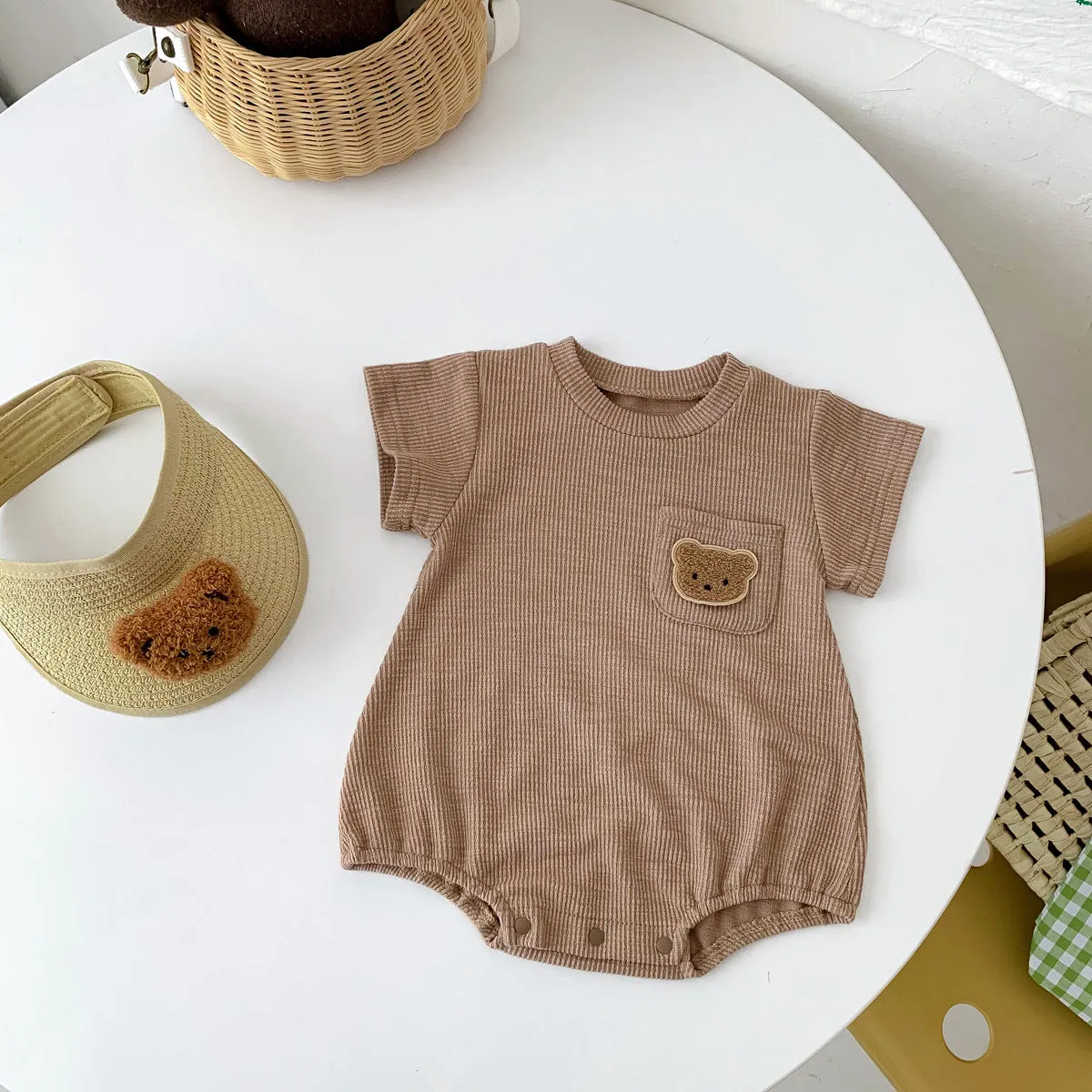 2022 Baby, Newborn, Male and Female Baby Bodysuit, Little Bear, Fart Wrap, Short Sleeve Triangle Romper, Creeper