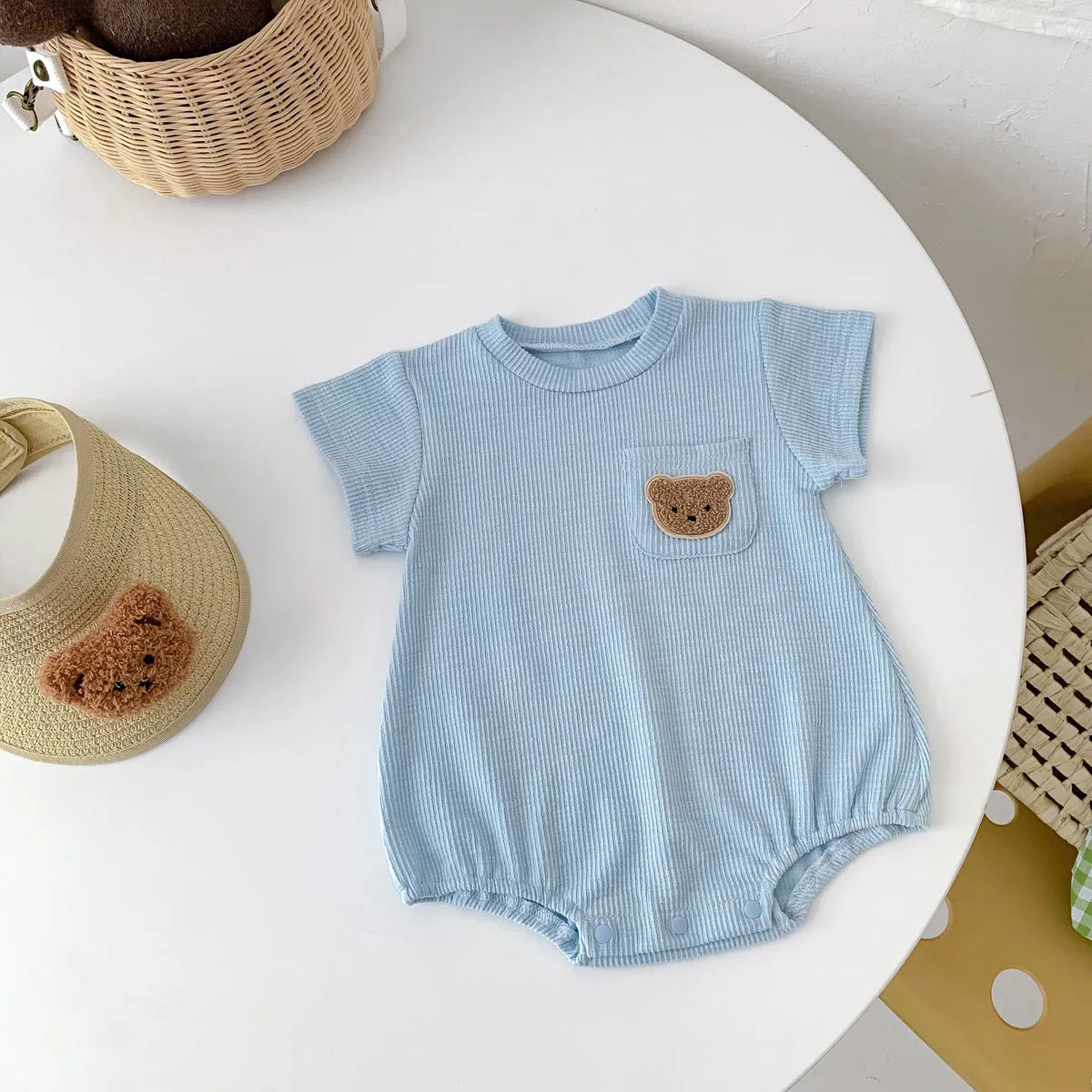 2022 Baby, Newborn, Male and Female Baby Bodysuit, Little Bear, Fart Wrap, Short Sleeve Triangle Romper, Creeper