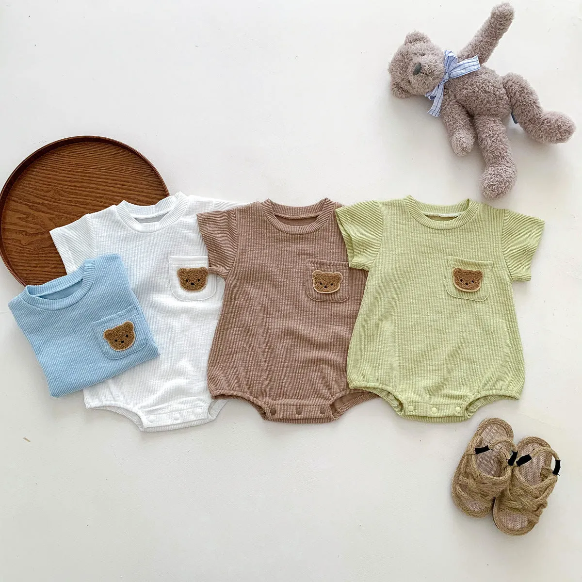 2022 Baby, Newborn, Male and Female Baby Bodysuit, Little Bear, Fart Wrap, Short Sleeve Triangle Romper, Creeper