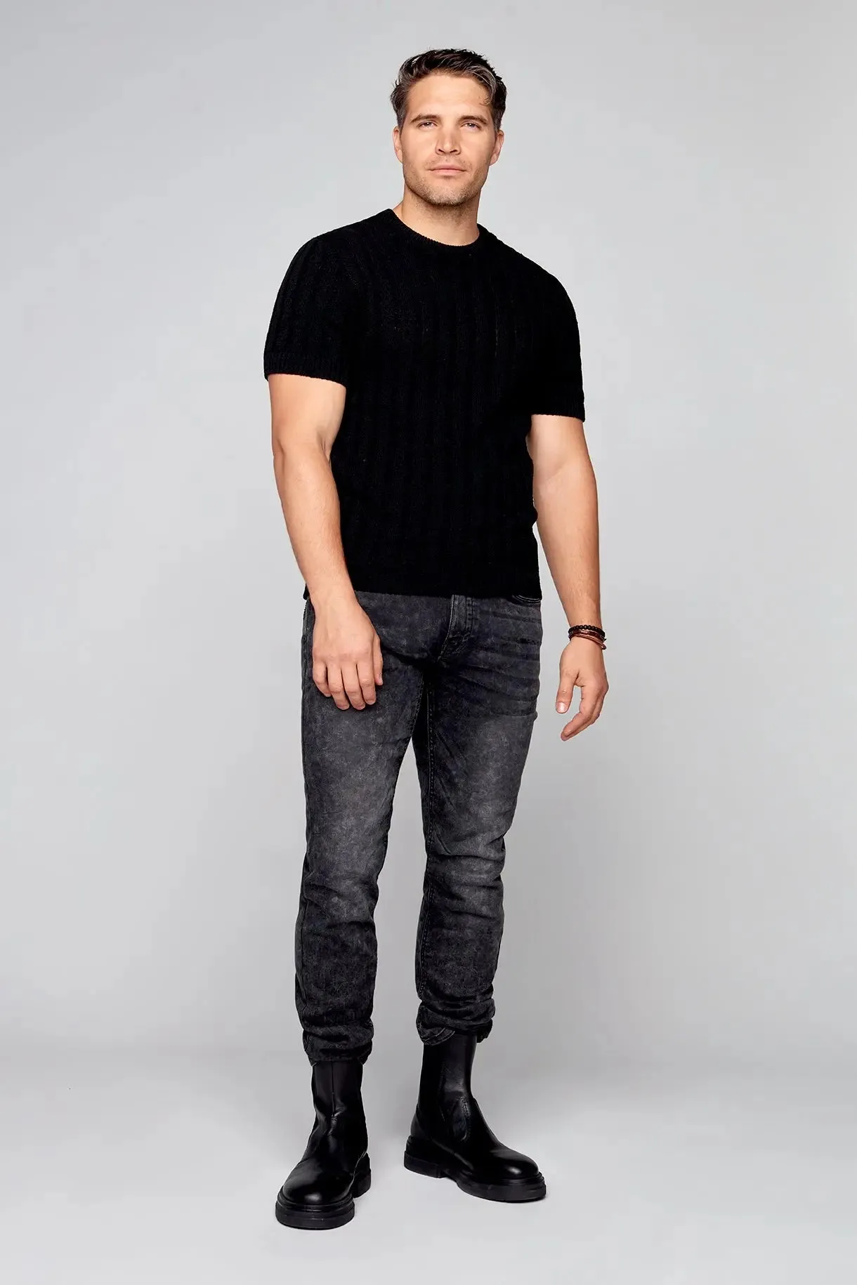 5 Pocket Straight Fit Jeans - Black Acid Wash