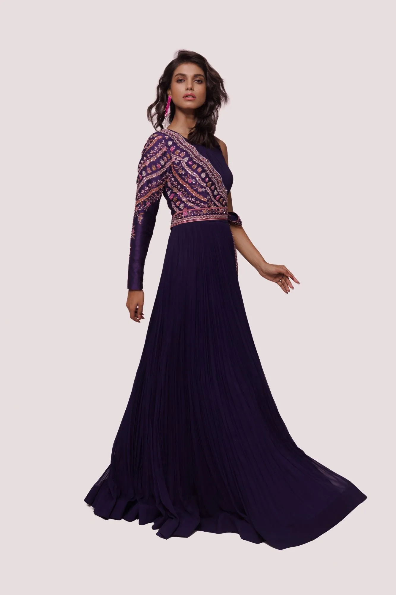 50Z906-RO Purple Gown With Attached Faux Jacket