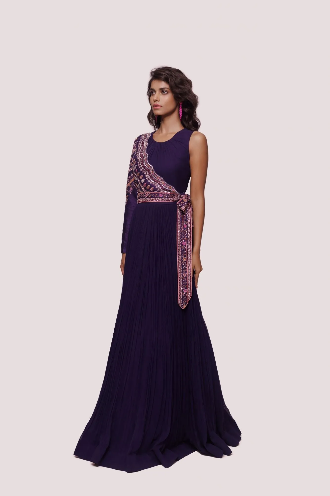 50Z906-RO Purple Gown With Attached Faux Jacket