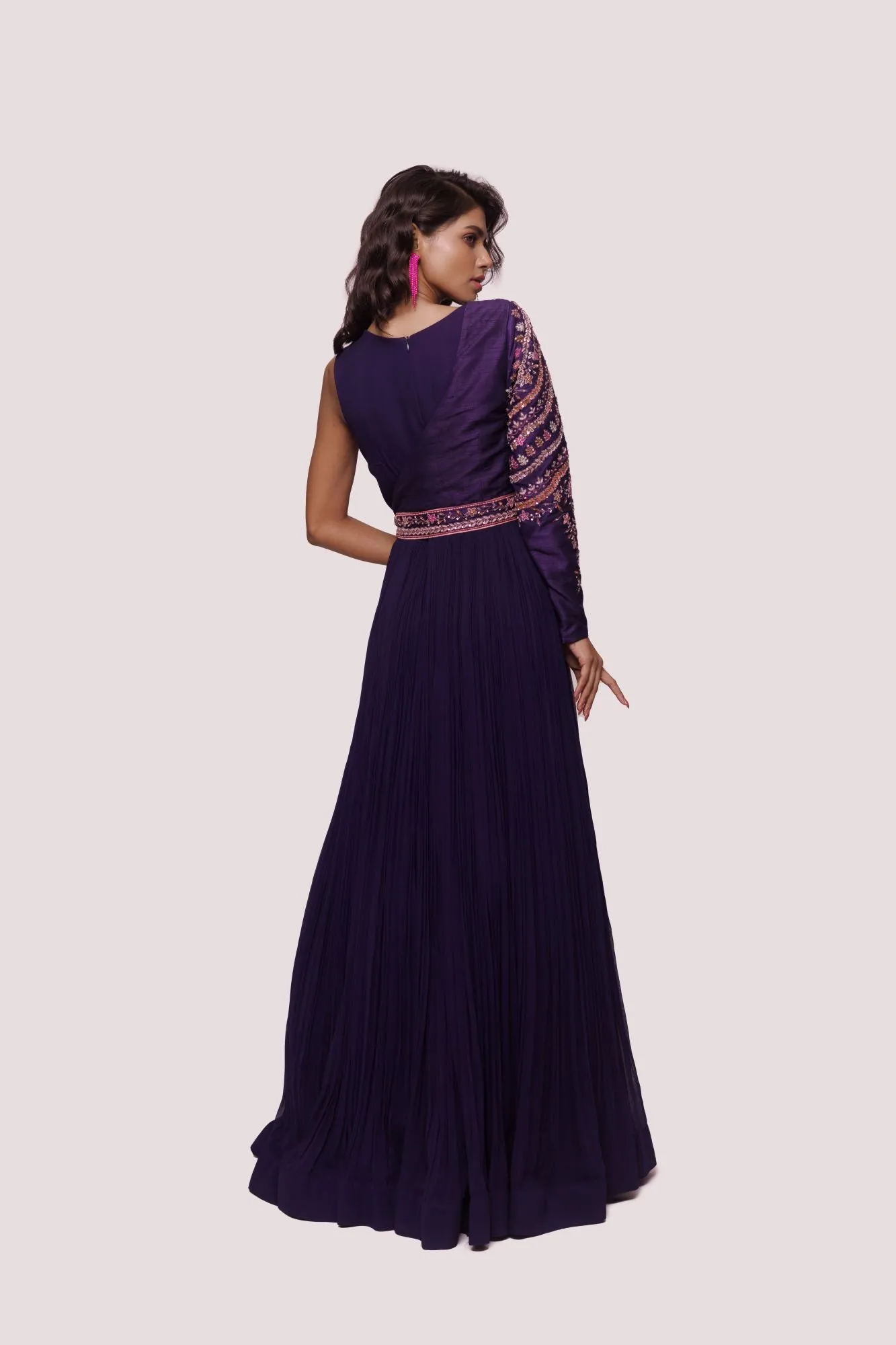 50Z906-RO Purple Gown With Attached Faux Jacket