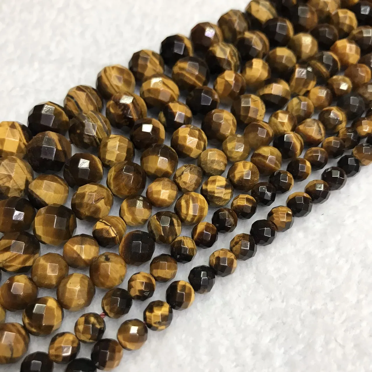 6-12mm 64 Cut Faceted Brown Tiger Eye Bead Strands for DIY Jewelry Project