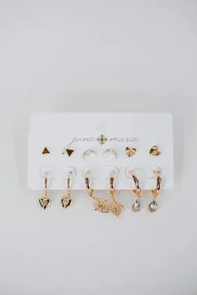 6 Pc Gold Stud & Hoop Earring Set |18K Gold Plated