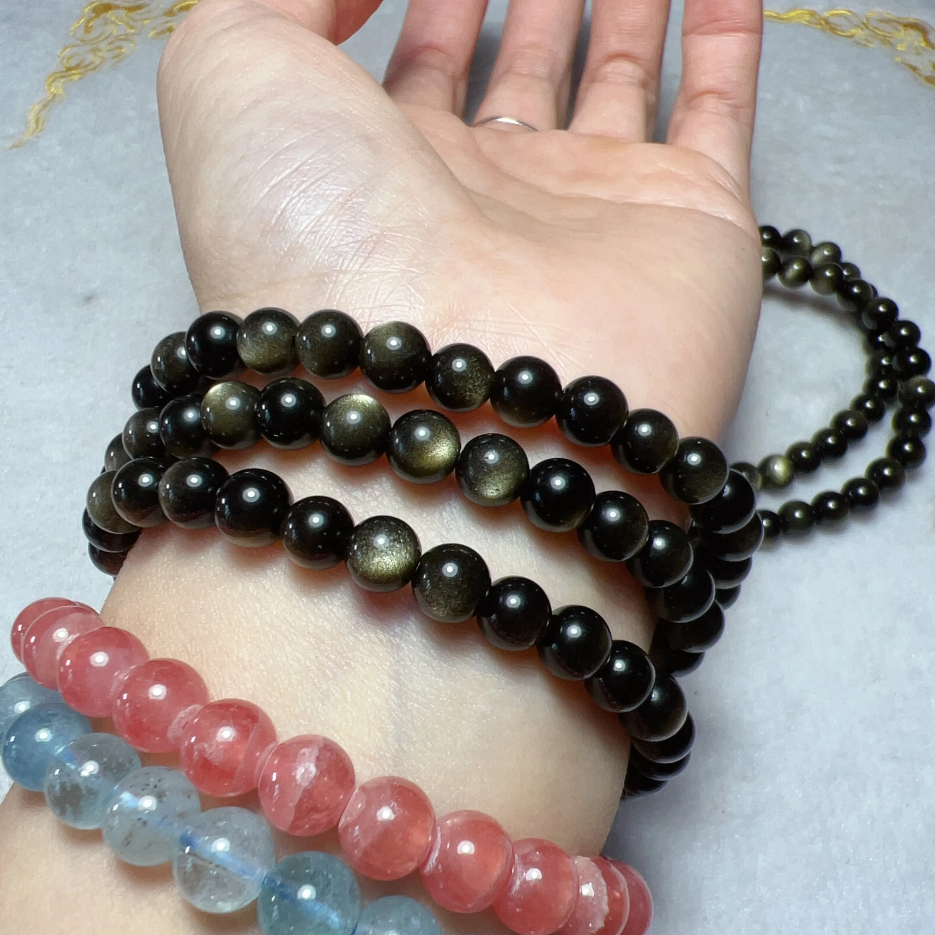 6mm Top Grade Golden Sheen Obsidian Round Bead Bracelets for DIY Jewelry Project