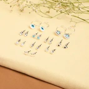 Accessorize London Women's Silver Set Of 10 Stud And Evil Eye Hoop Earring