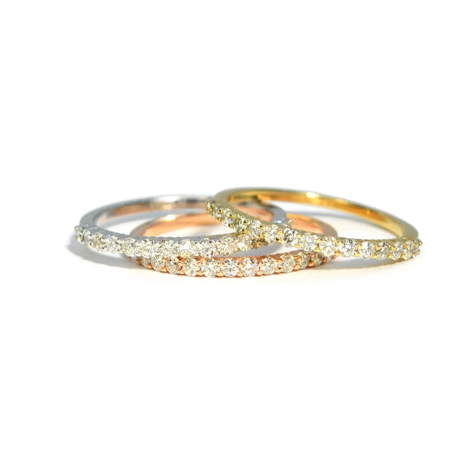 AFJ Diamond Collection - Tri Band Ring with Diamonds, Yellow, Rose and White Gold