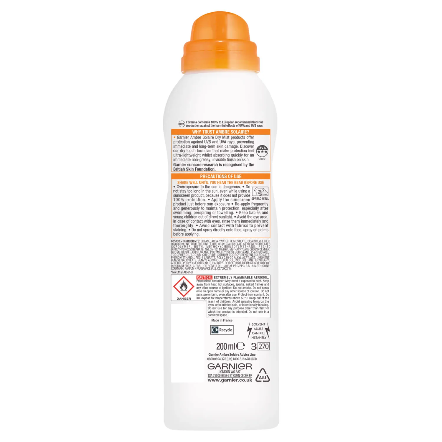 Ambre Solaire Dry Mist Fast Absorbing Sun Cream Spray SPF30 - 200ml