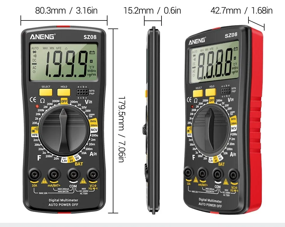 ANENG SZ08 Digital Multimeter Ultra-thin storage Professional Multimetro Auto Voltmeter AC DC 220V Resistance Handhold Testers