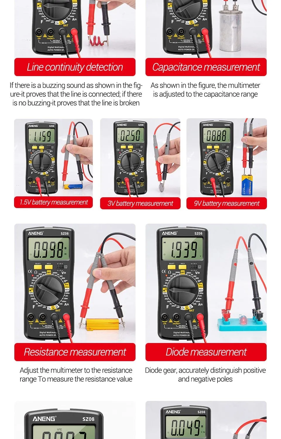 ANENG SZ08 Digital Multimeter Ultra-thin storage Professional Multimetro Auto Voltmeter AC DC 220V Resistance Handhold Testers