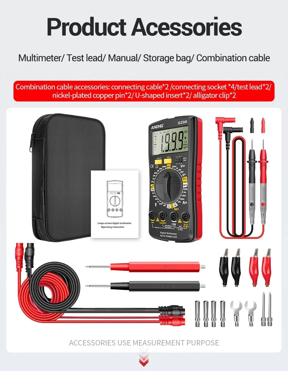 ANENG SZ08 Digital Multimeter Ultra-thin storage Professional Multimetro Auto Voltmeter AC DC 220V Resistance Handhold Testers