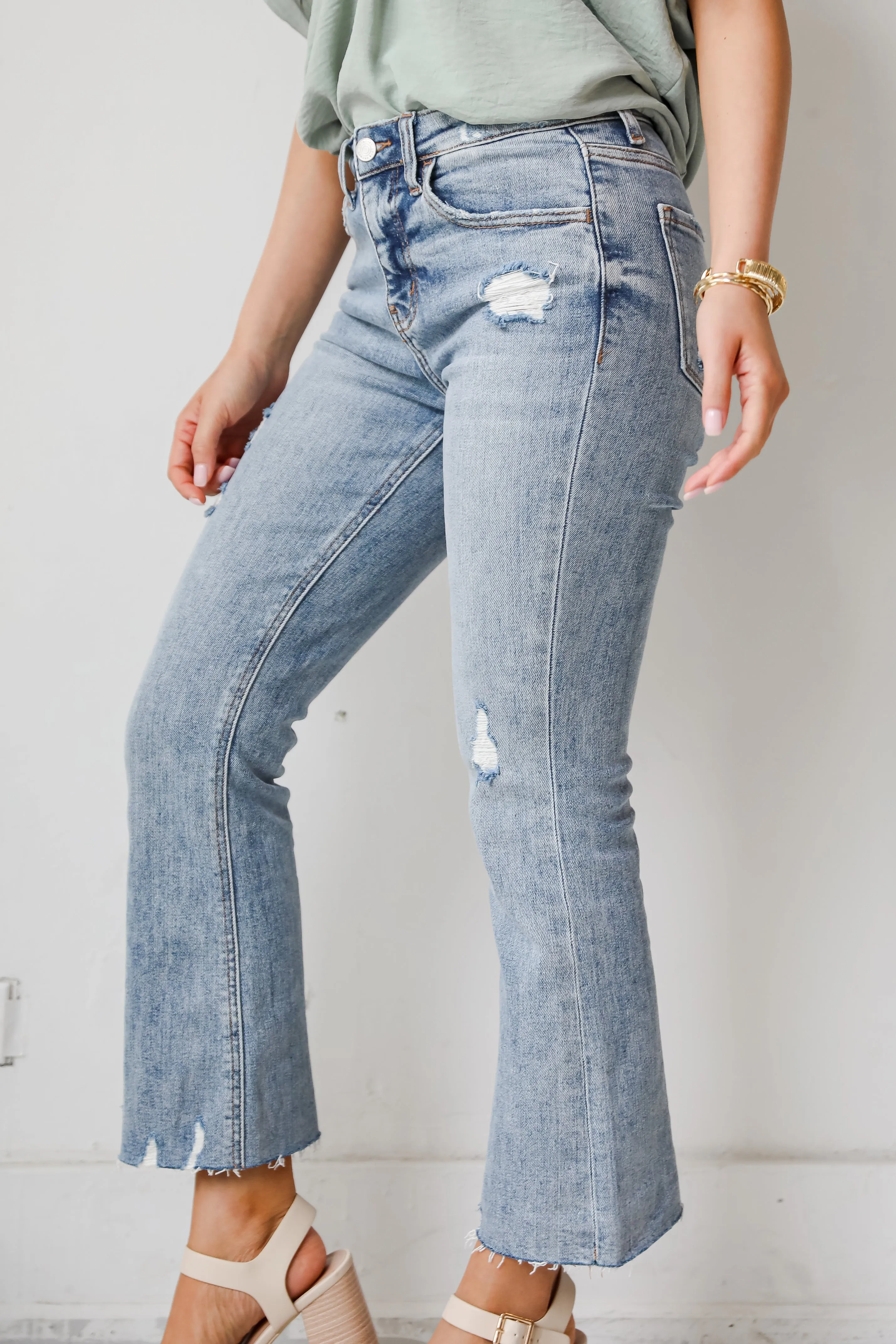 Aubrey Light Wash Distressed High-Rise Kick Flare Jeans