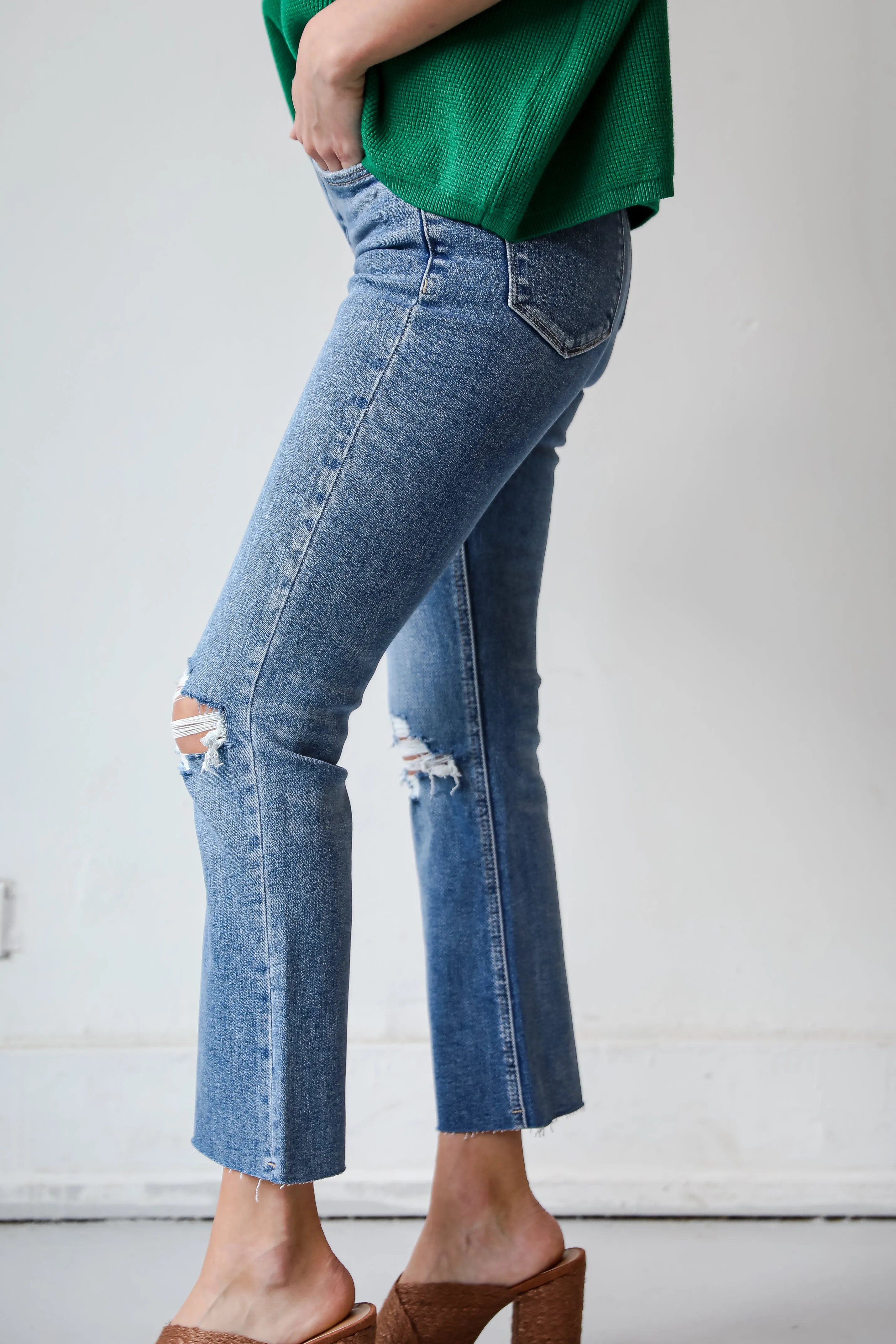 Bella Medium Wash Distressed High-Rise Flare Jeans