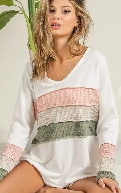 Bibi Color Block Long Sleeve Top