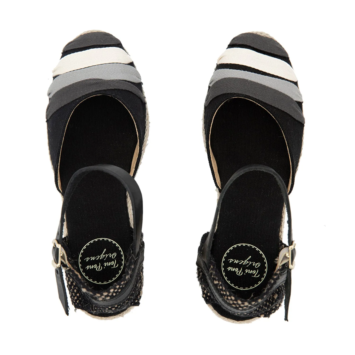 Black Cotton Blend Espadrilles with ribbonfor Women - Lola-NE