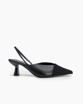 Black French Temperament Slingback Mules Sandals