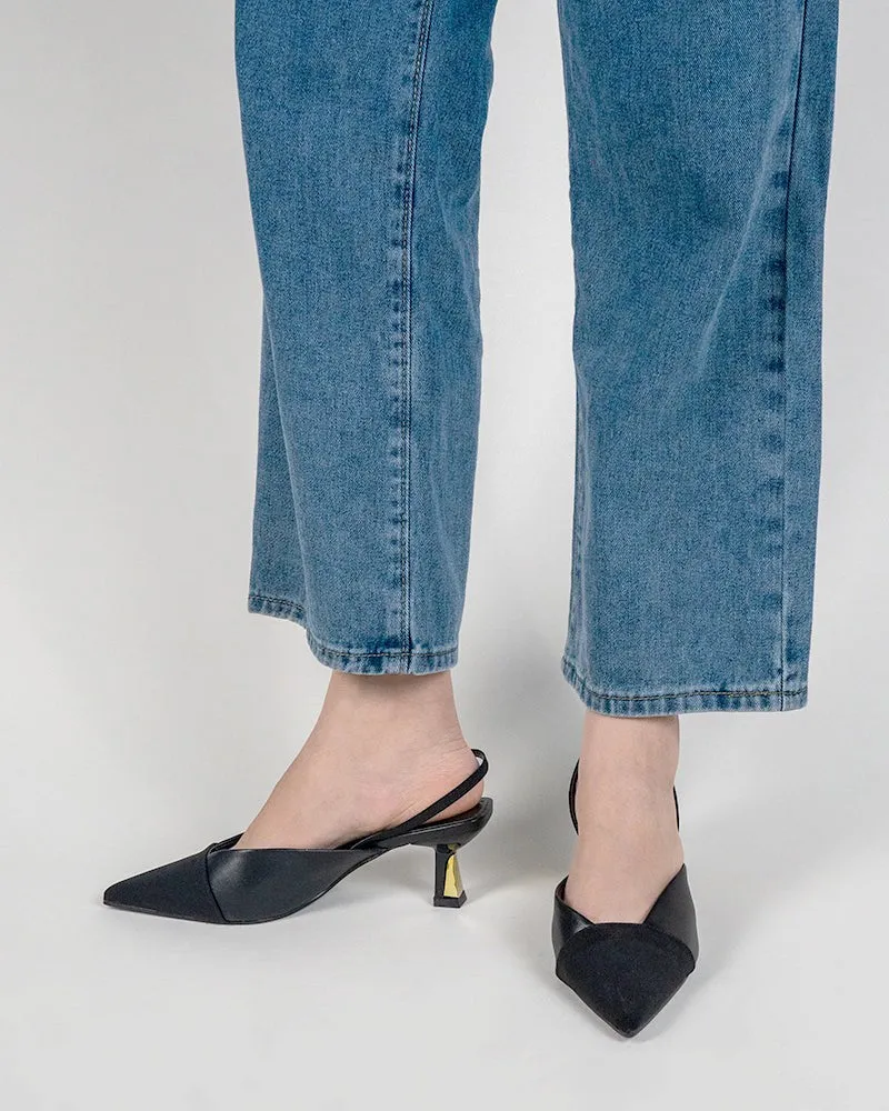 Black French Temperament Slingback Mules Sandals