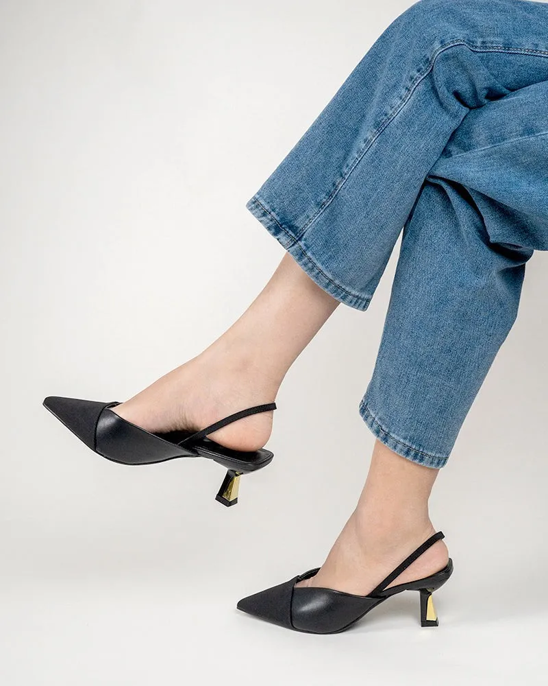 Black French Temperament Slingback Mules Sandals