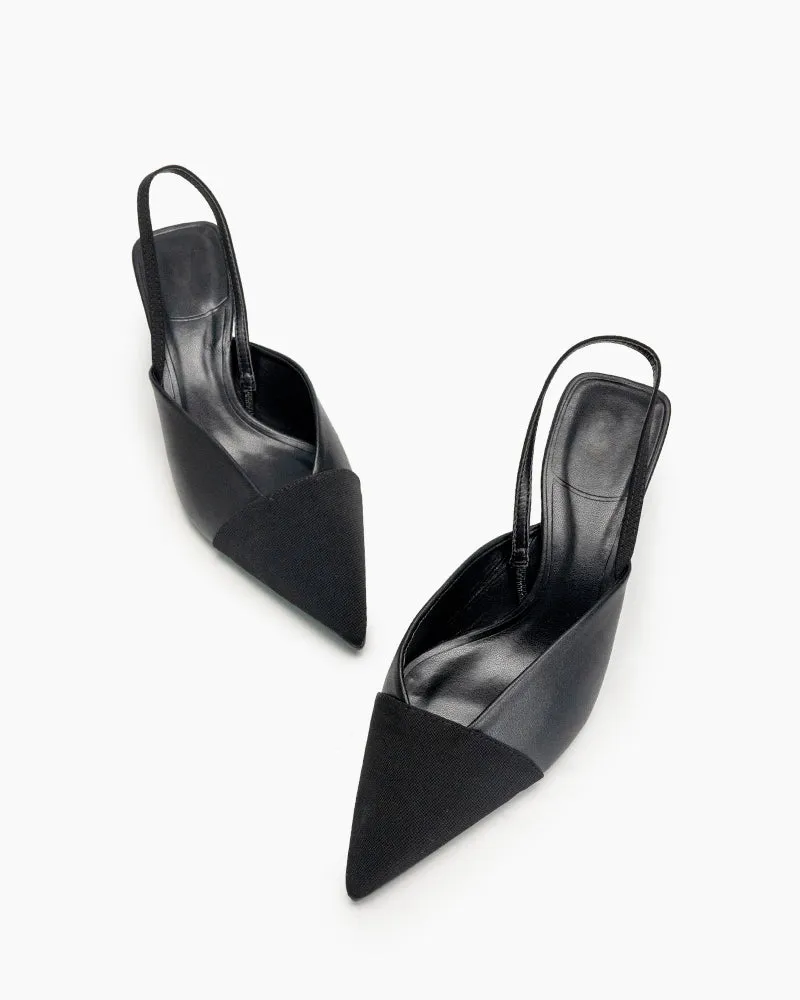 Black French Temperament Slingback Mules Sandals