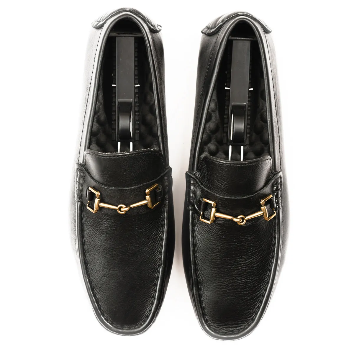 Black Golden Buckled Moccasins