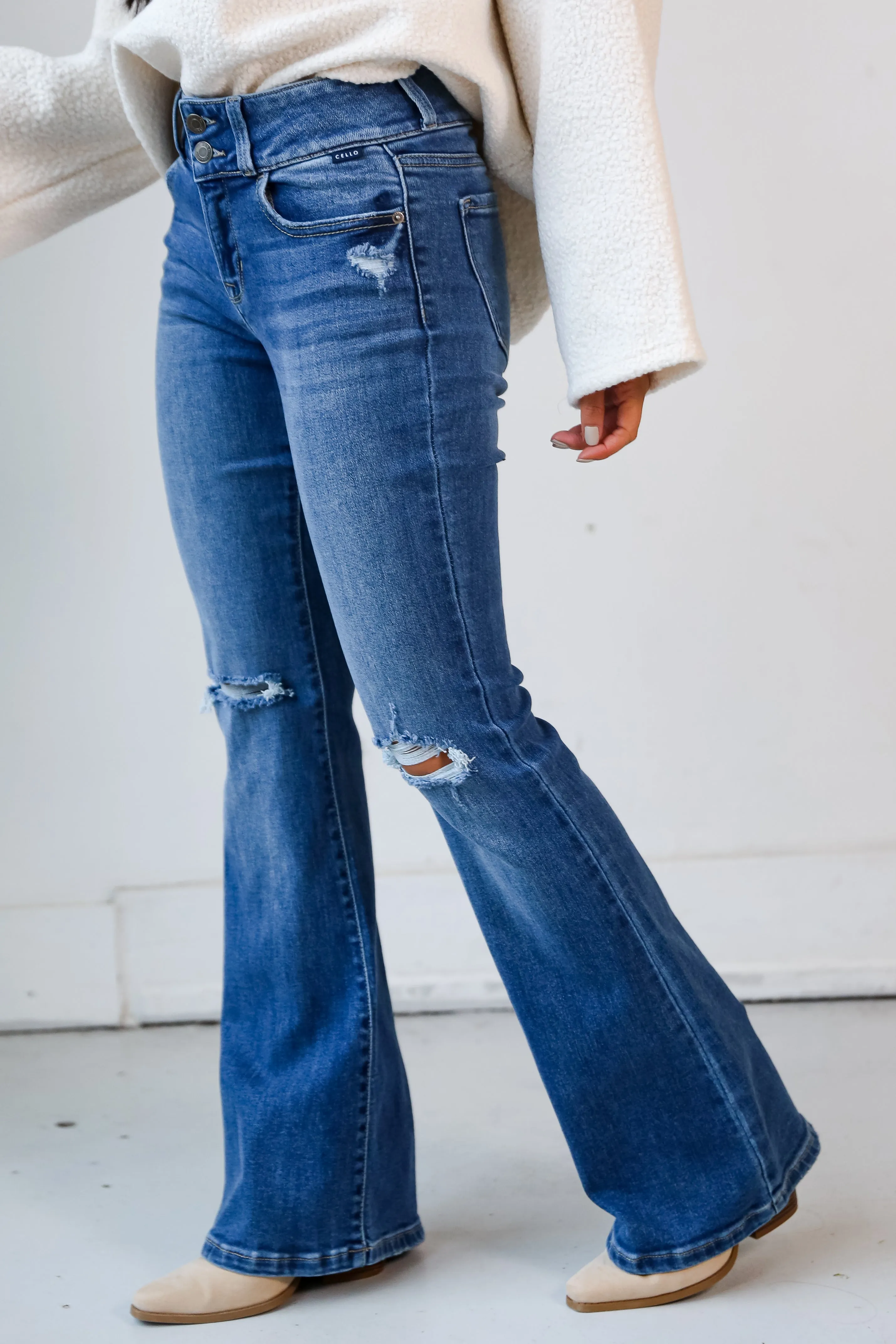 Break It Down Medium Wash Distressed Flare Jeans