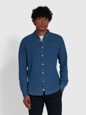 Brewer Slim Fit Organic Cotton Denim Shirt In Mid Indigo