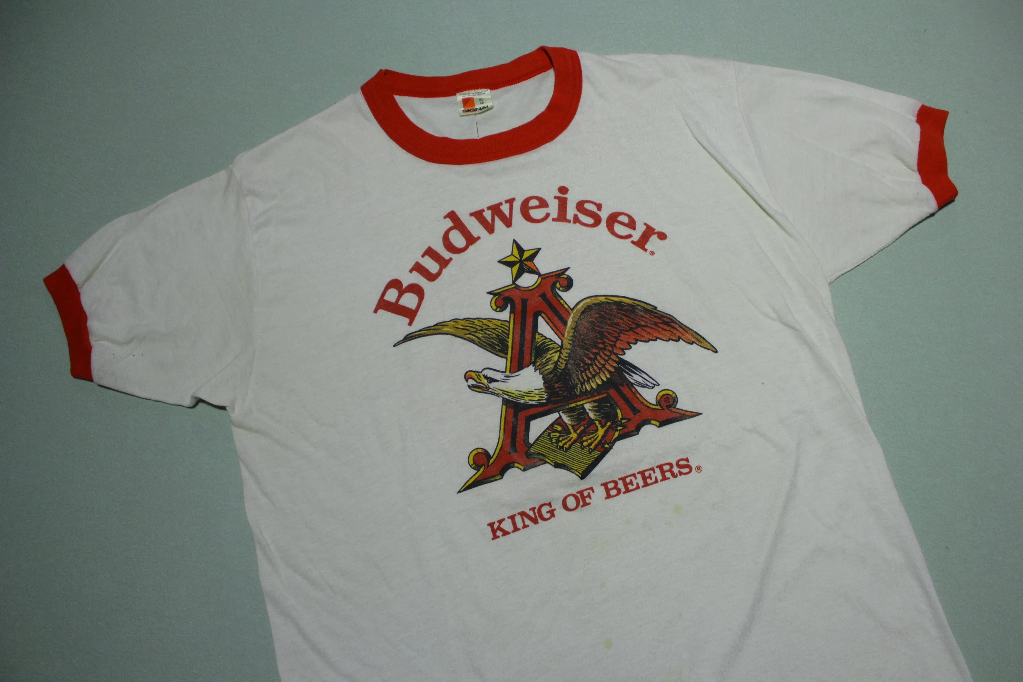 Budweiser King of Beers Vintage 80's Eagle Ringer Signal USA Big A T-Shirt