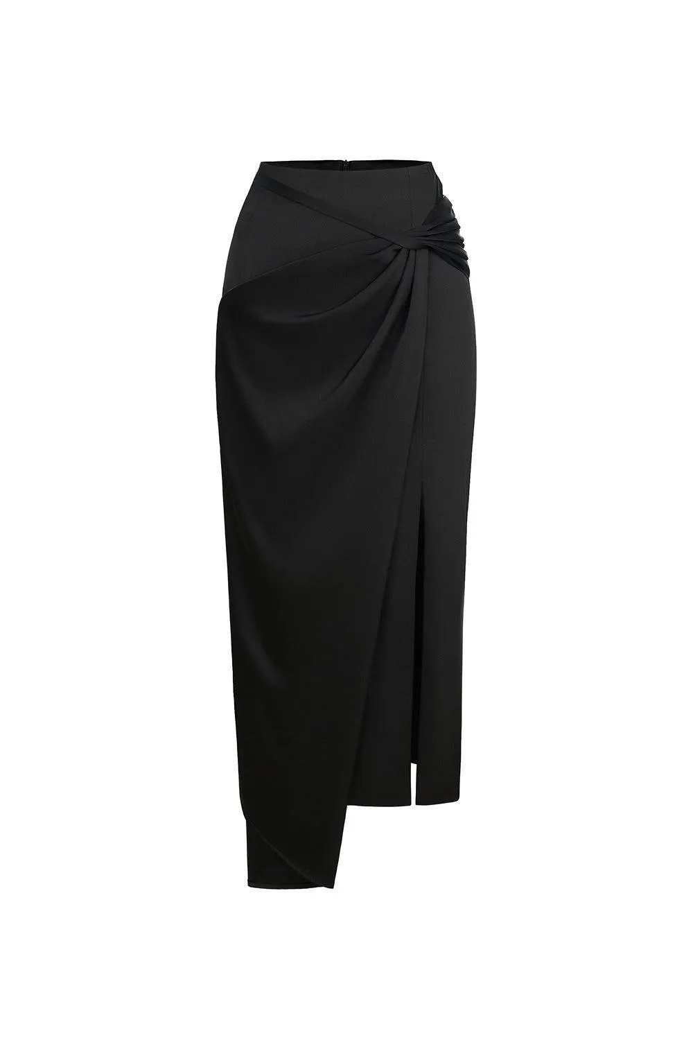 Camellia Asymmetric Twisted Silk Midi Skirt