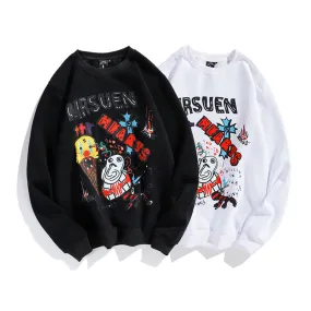 Cartoon round neck plus velvet long-sleeved sweater