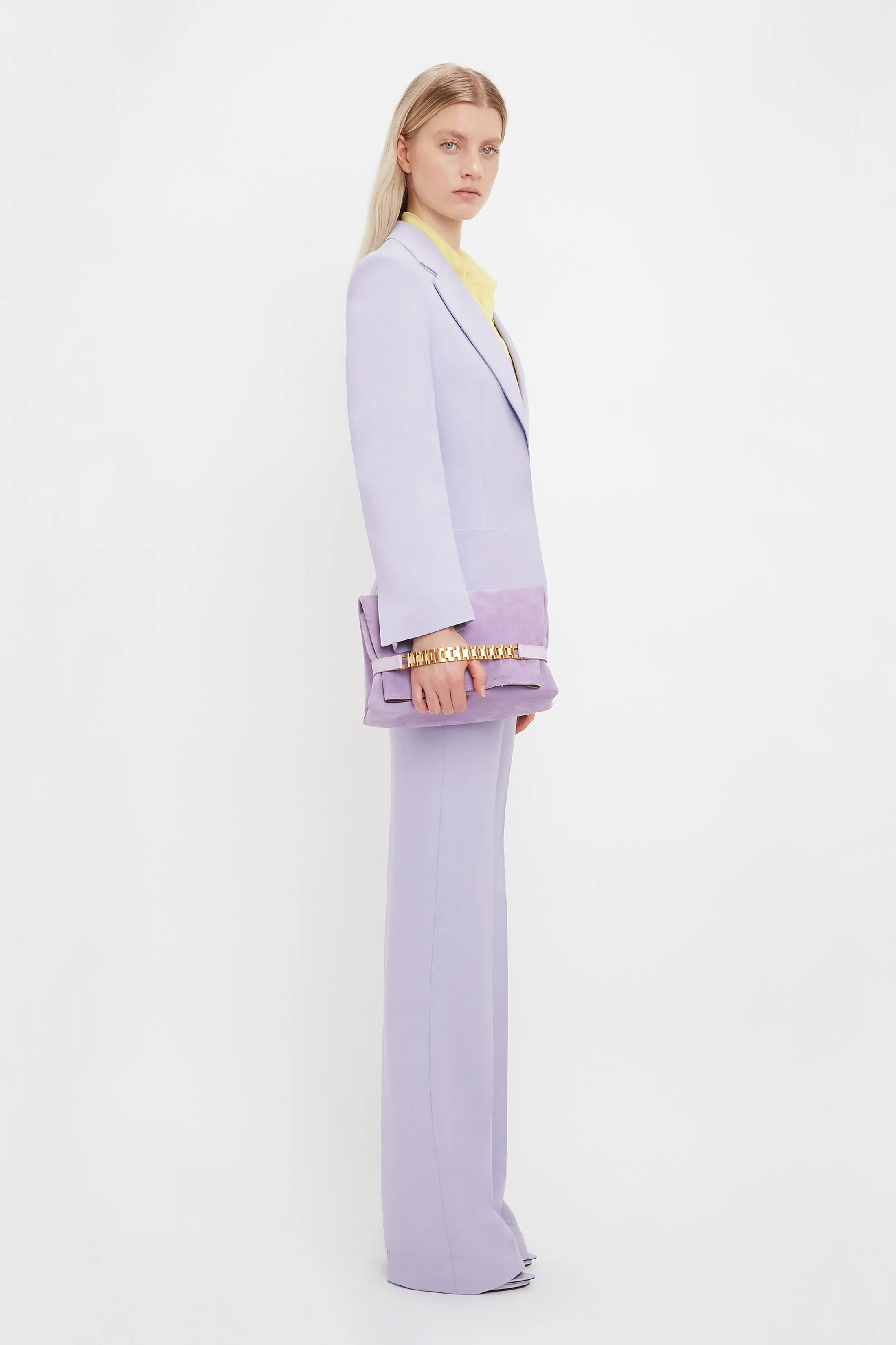 Chain Pouch with Strap in Lilac Suede