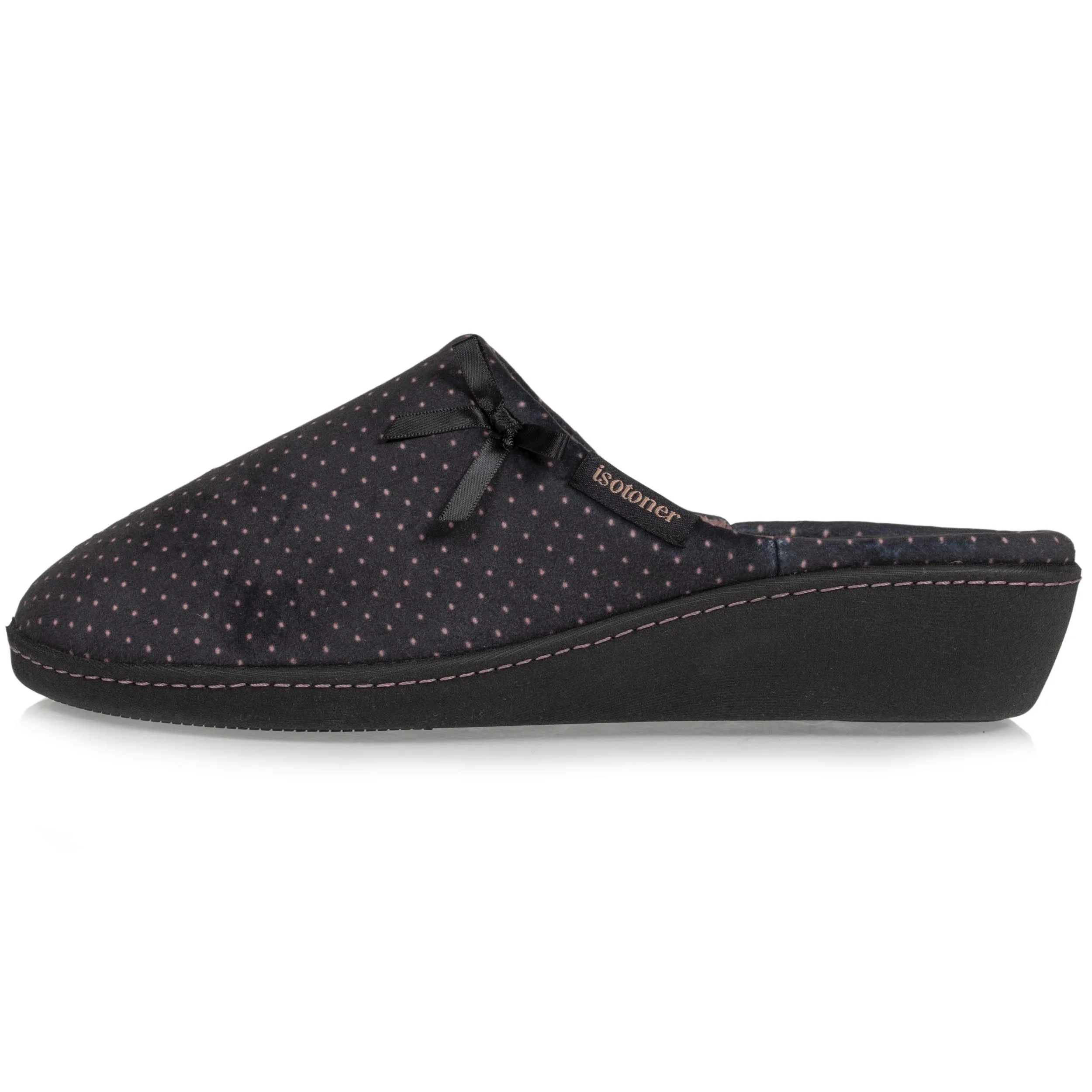 Chaussons mules talon Femme Noir Pois